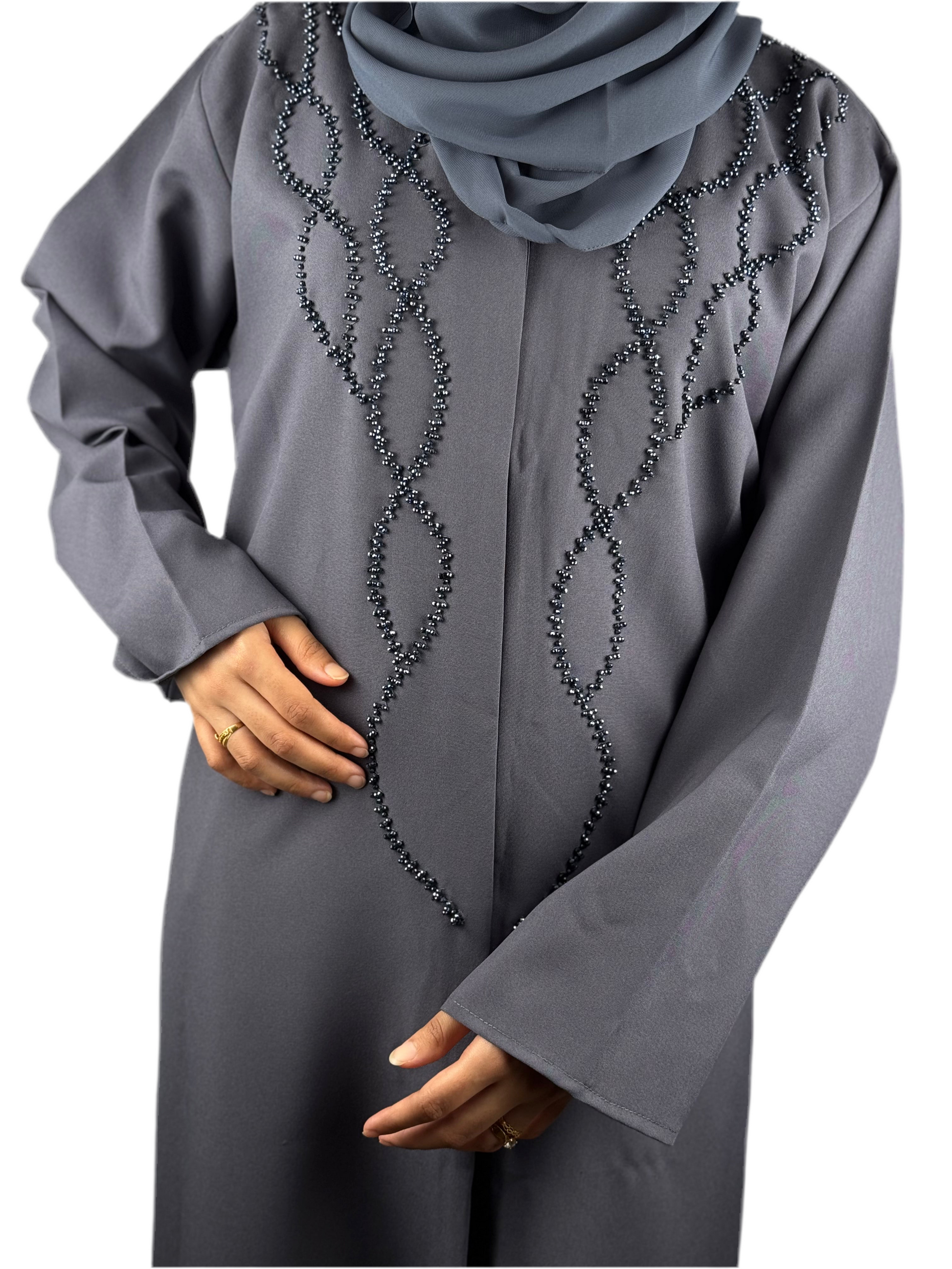 Graphite Spiral Beaded Abaya