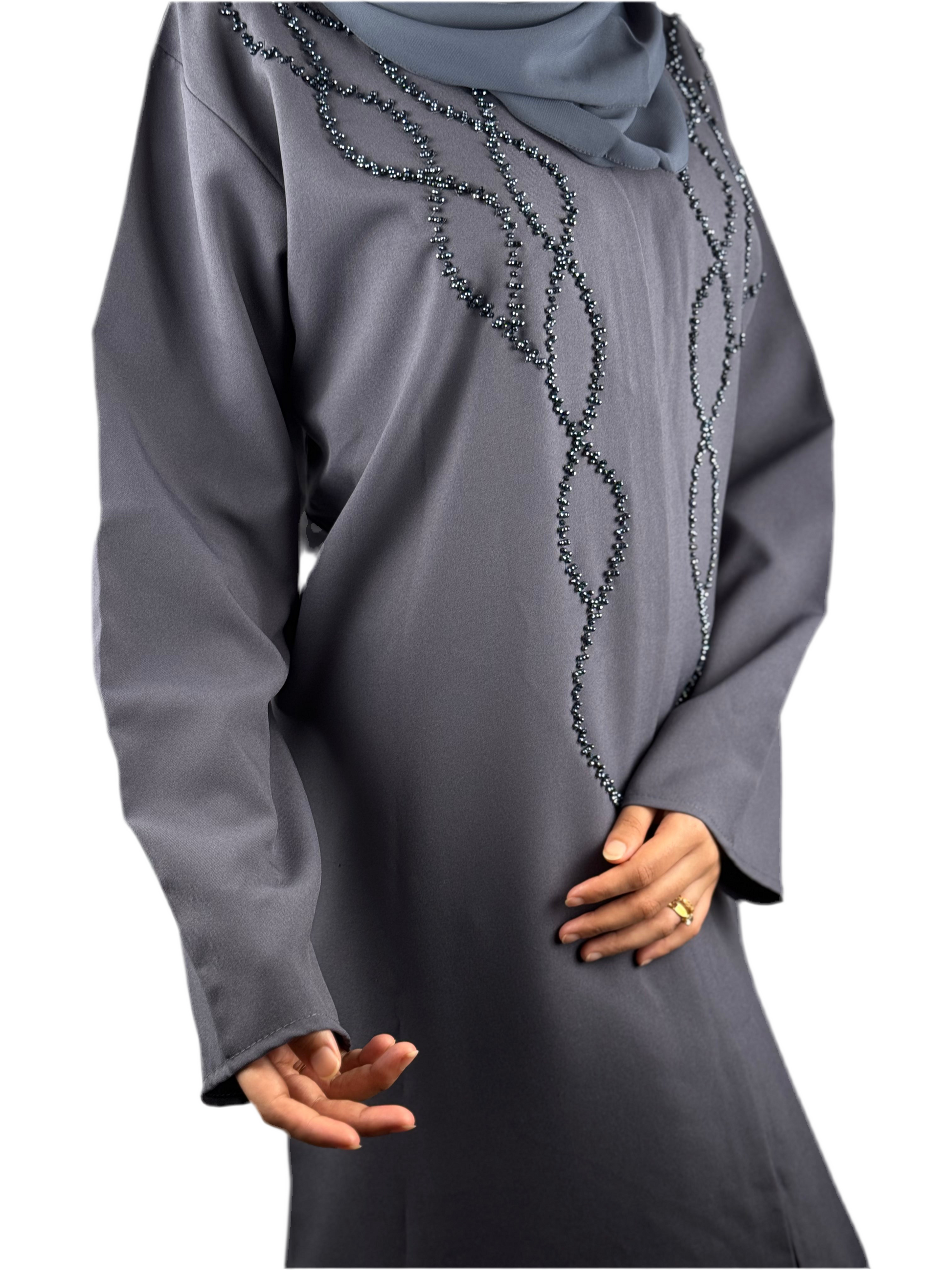 Graphite Spiral Beaded Abaya