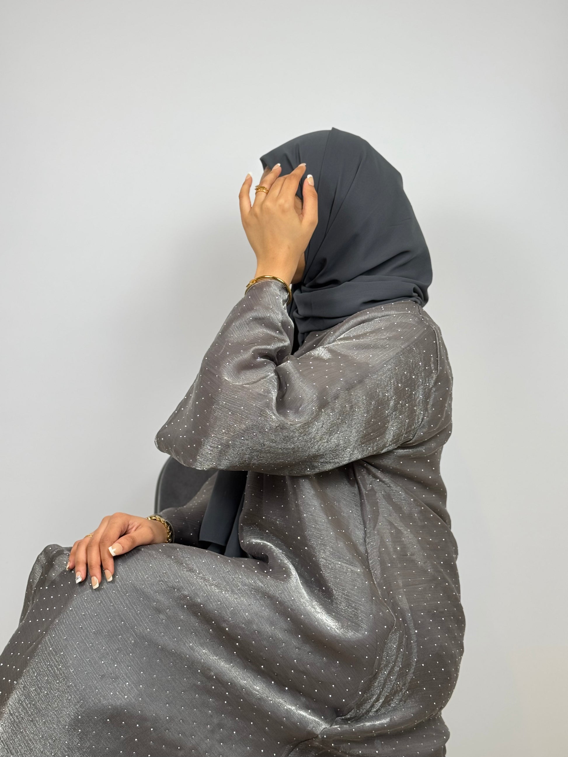 Full' Stone Flowy Abaya (GREY)