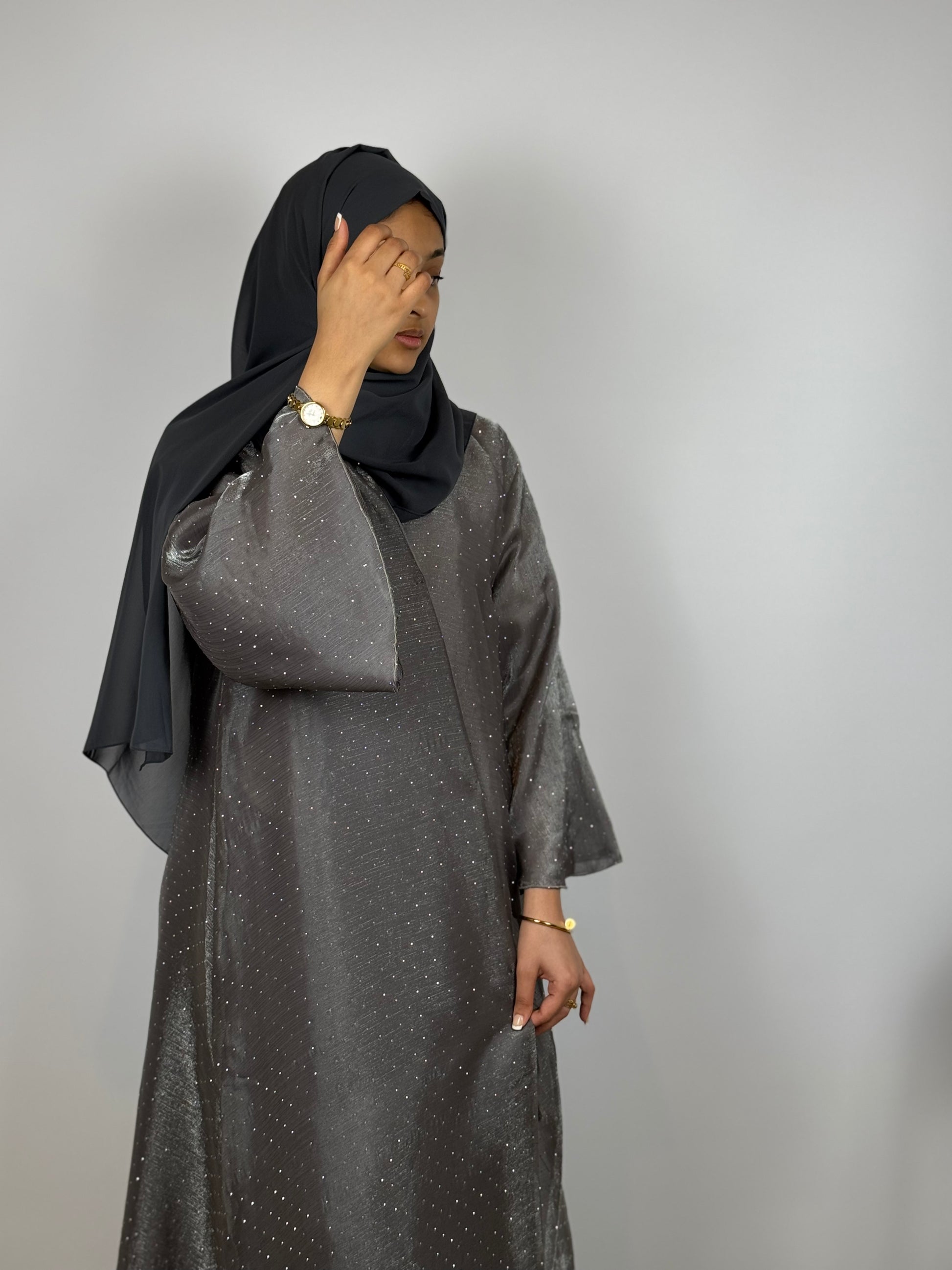 Full' Stone Flowy Abaya (GREY)
