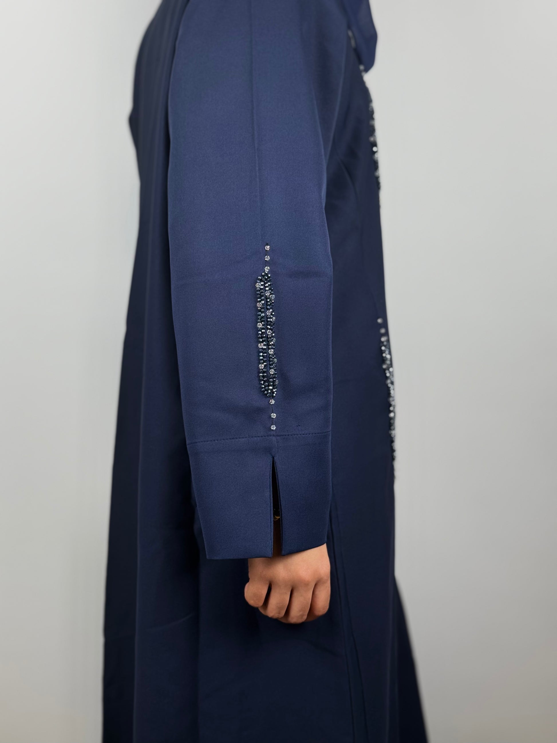 Navy Crepe Abaya with Crystal Traces