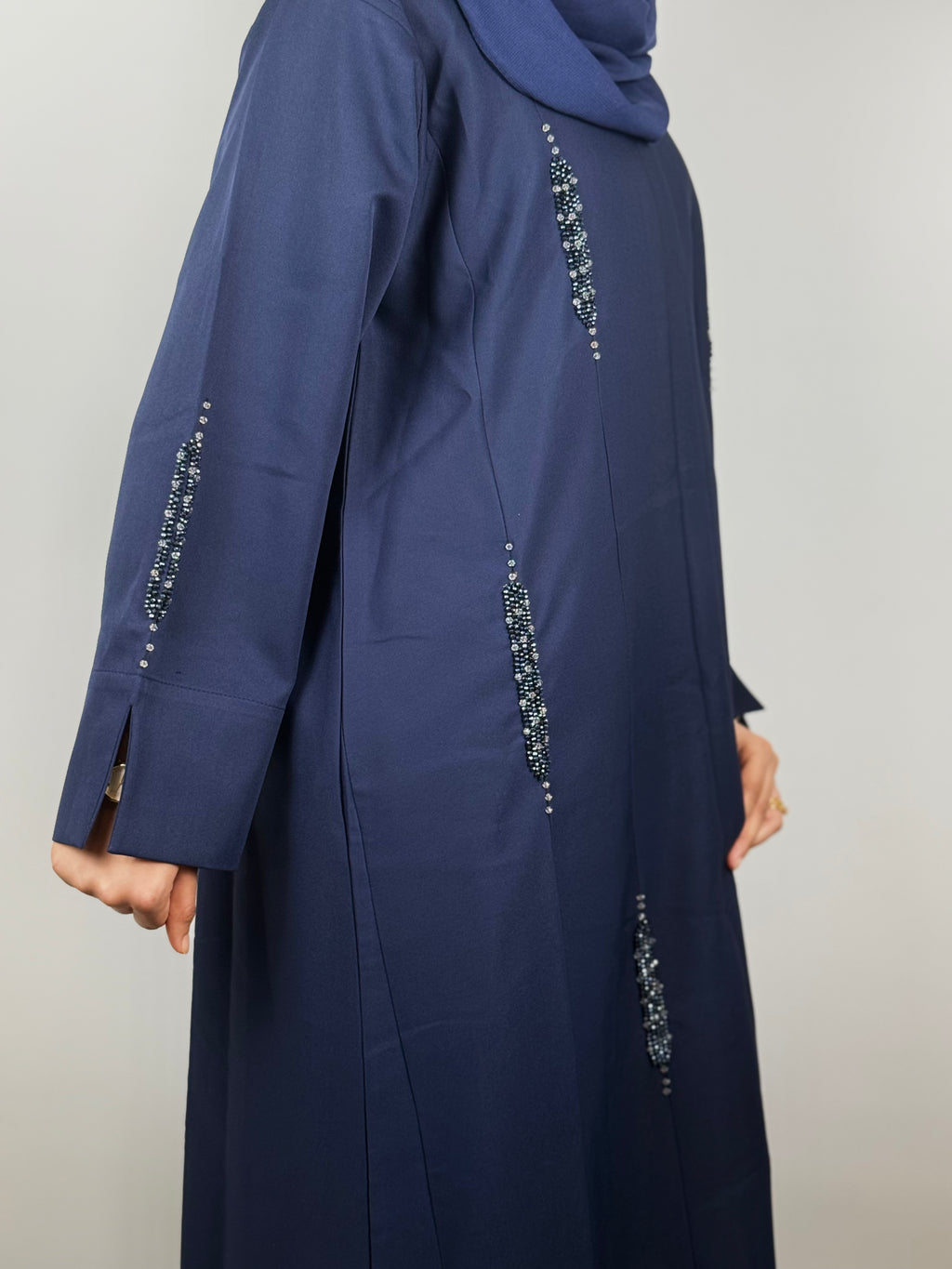 Navy Crepe Abaya with Crystal Traces
