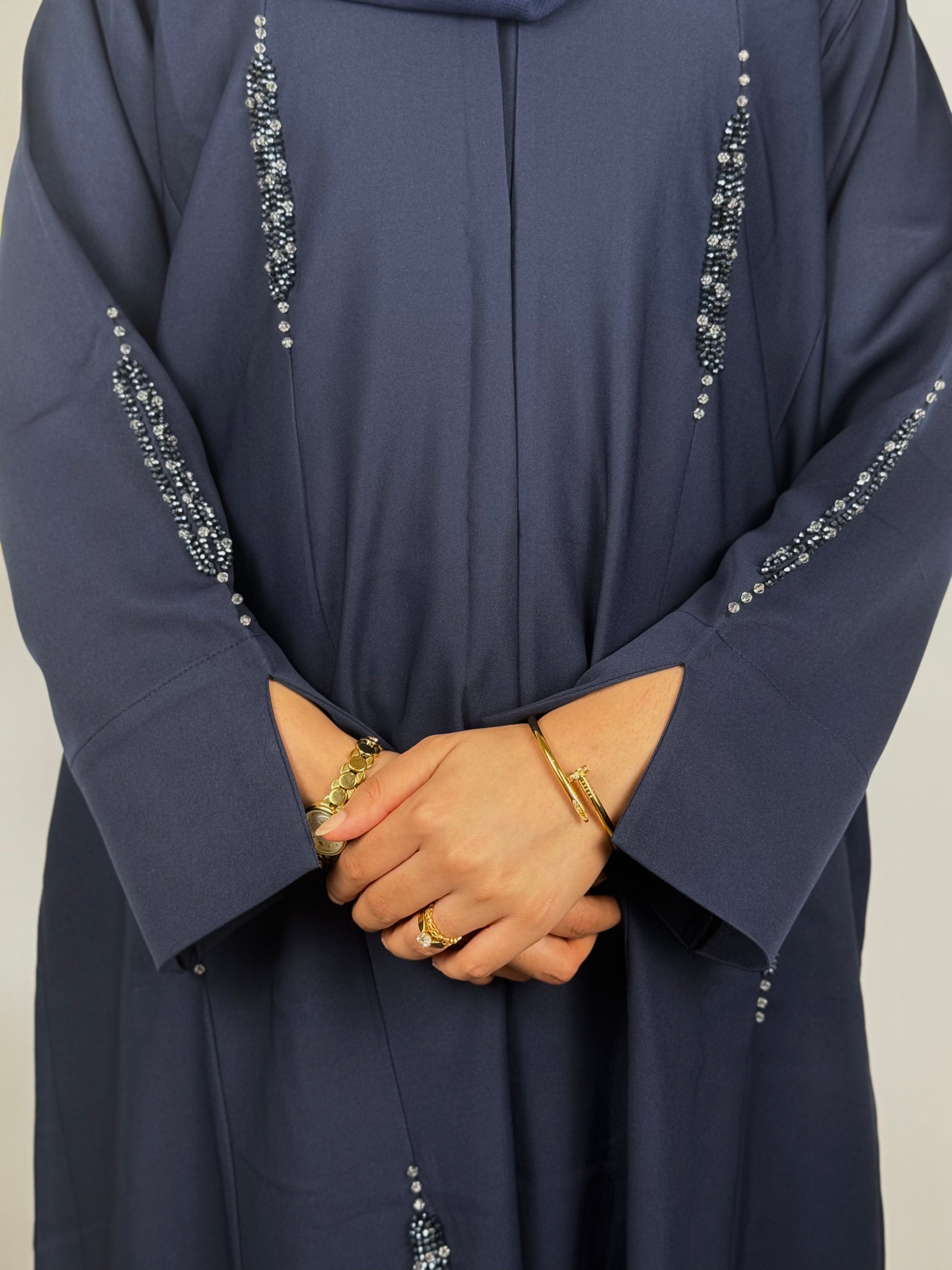 Navy Crepe Abaya with Crystal Traces