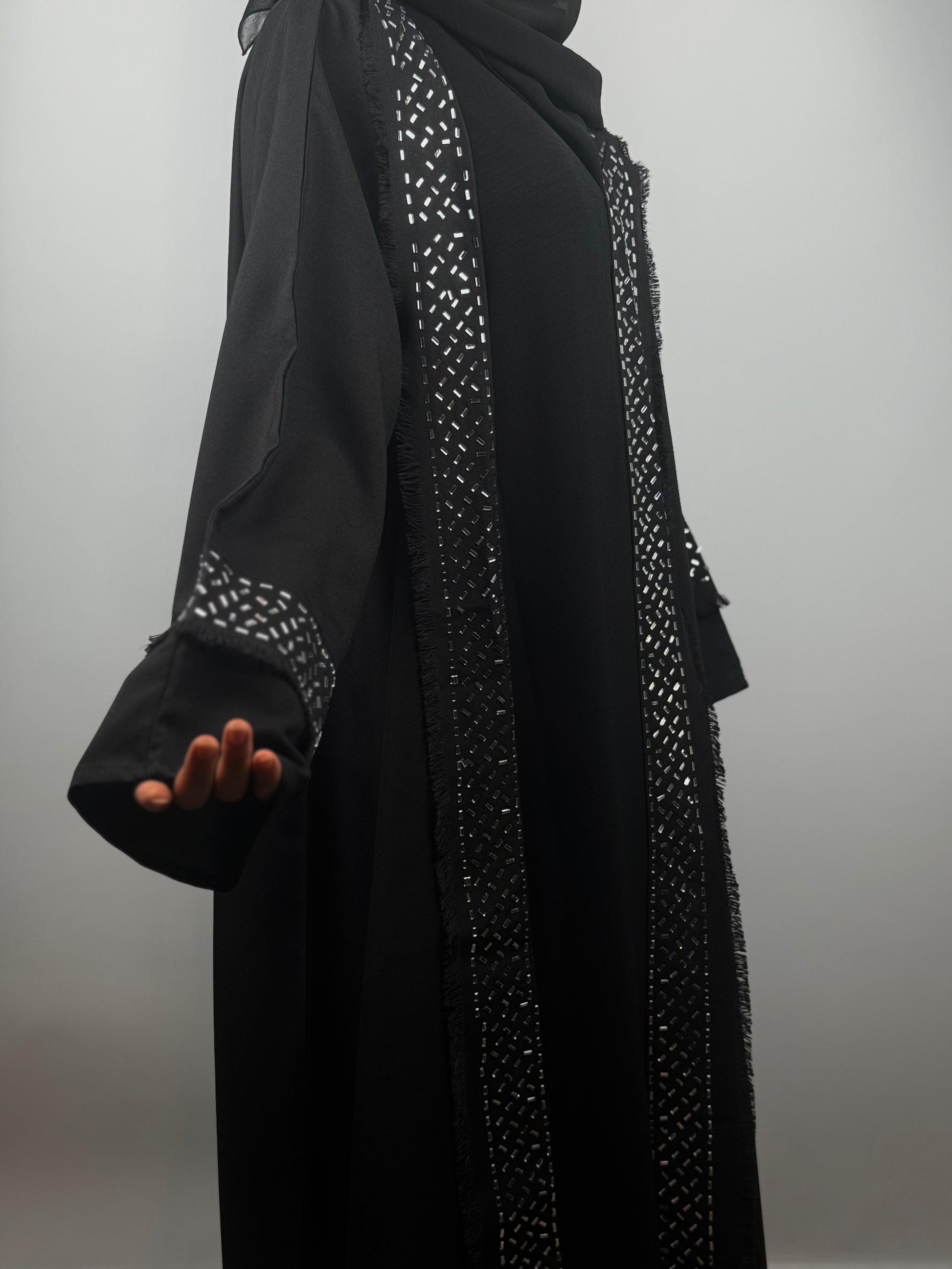 Frayed and Textured Linen Abaya