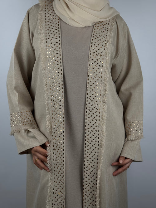 Frayed and Textured Linen Abaya