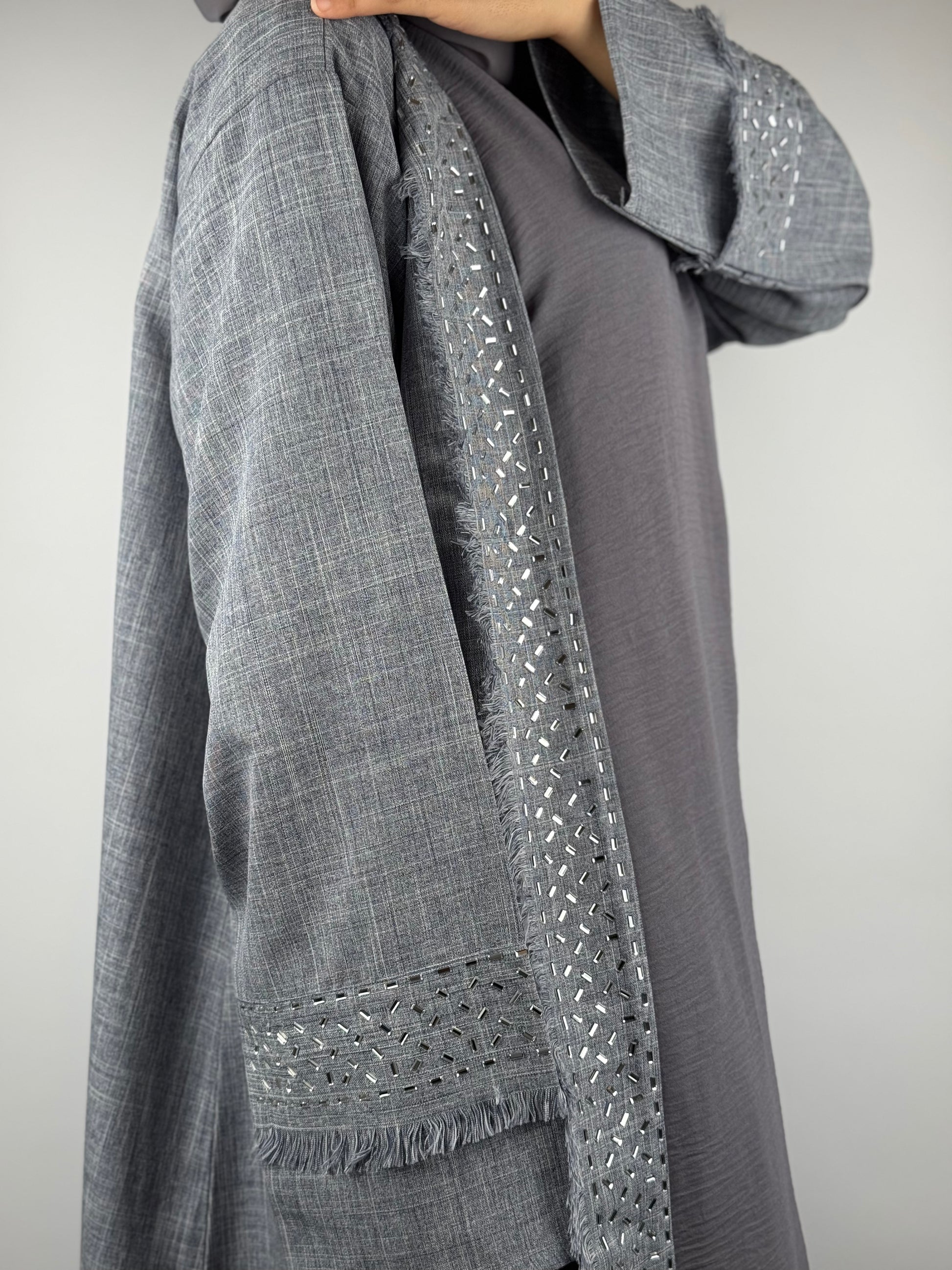 Frayed and Textured Linen Abaya