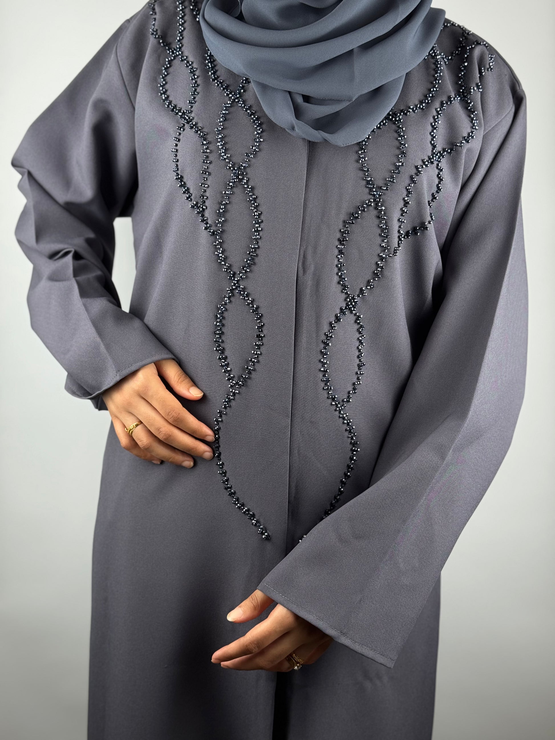 Graphite Spiral Beaded Abaya