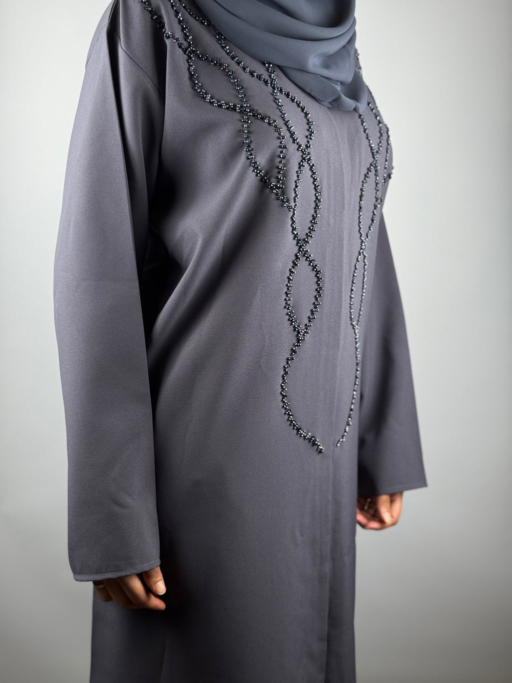 Graphite Spiral Beaded Abaya