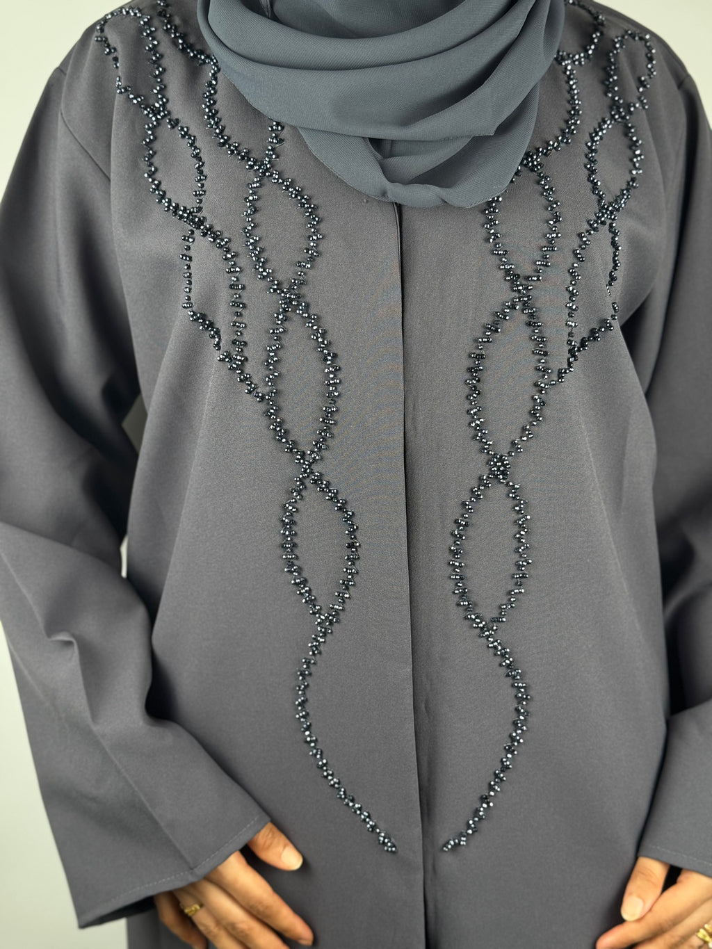 Graphite Spiral Beaded Abaya